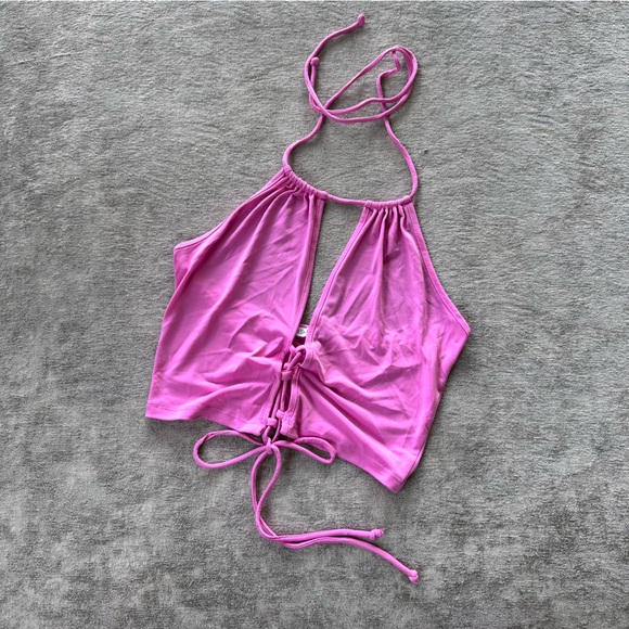 Ajustable Front Tie Lace-up Halter Top Shirt - Picture 2 of 3